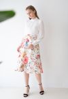 Gorgeous Floral Print A-Line Midi Skirt in Pink