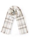 Plaid Pattern Fringed Edge Scarf in Ivory