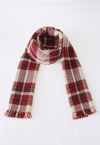 Mix Color Check Tassel Edge Scarf in Red