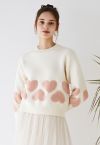 Tender Fuzzy Heart Jacquard Knit Sweater in Ivory