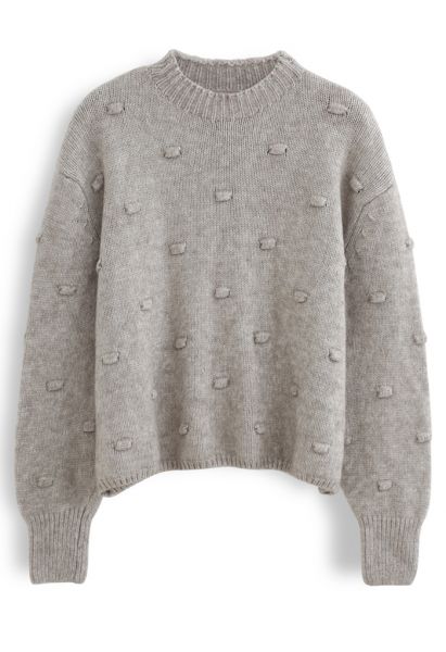 3D Dot High Neck Knit Sweater in Taupe