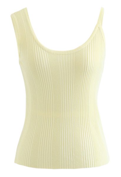 Asymmetric Straps Rib Knit Tank Top in Yellow