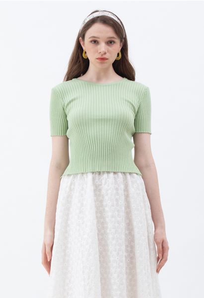 Open Back Fitted Knit Top in Green