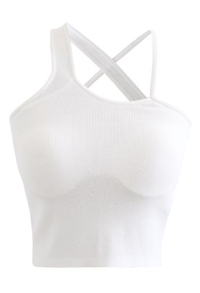 Strappy Knit Bra Top in White