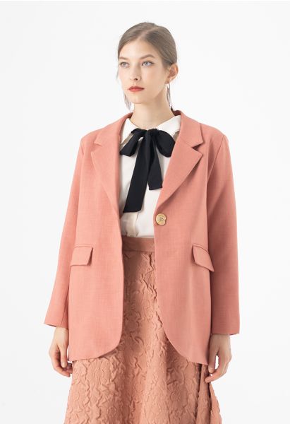 Single Breasted Pad Shoulder Blazer in Coral