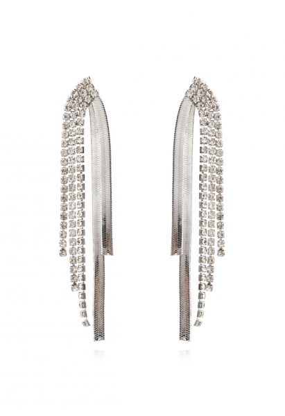 Luxury Diamond Trim Drop Earrings in Silver