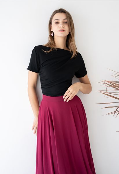 Ruched Front T-Shirt in Black