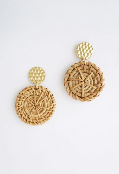 Circle Rattan Straw Earrings