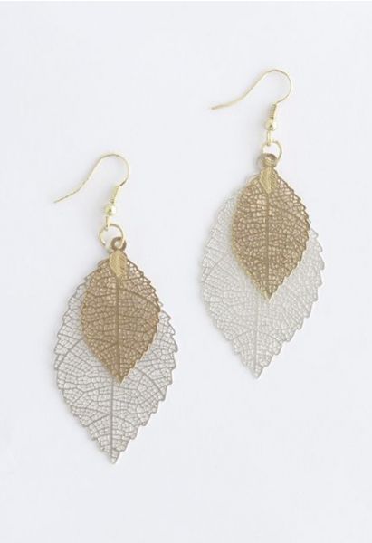 Boho Double Leaf Earrings in Silver