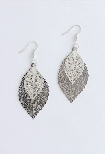 Boho Double Leaf Earrings in Black