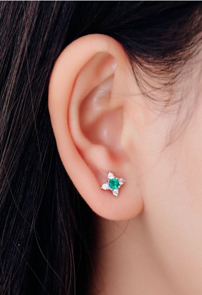 Four Angle Star Emerald Gem Earrings