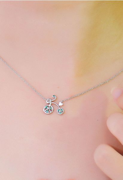 High Wheel Bicycle Shape Emerald Gem Necklace