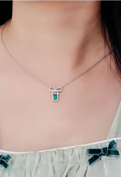 Emerald Cut Bowknot Diamond Necklace