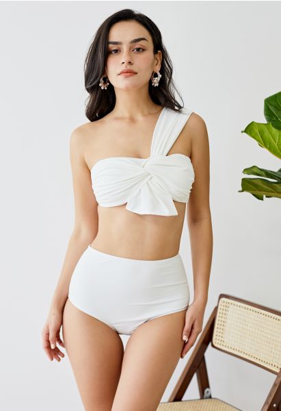 Sweet Knot One-Shoulder Bikini Set in White