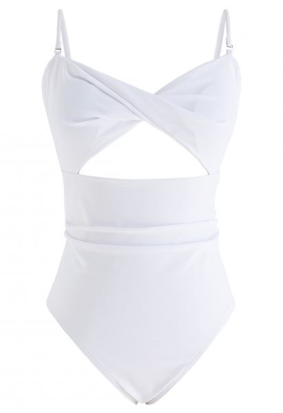 Twisted Front Cutout Swimsuit in White