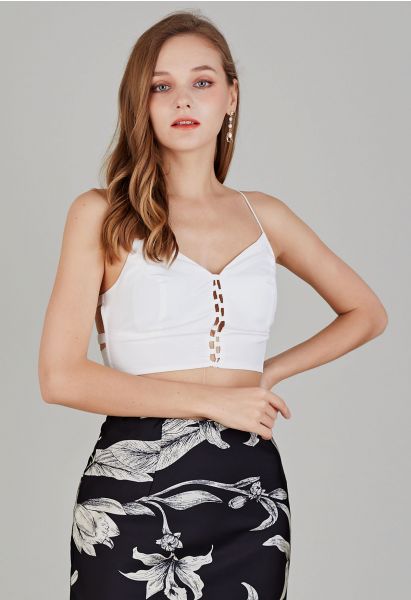 Crisscross Back Crop Cami Top in White