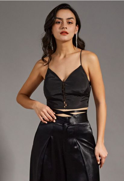 Crisscross Back Crop Cami Top in Black