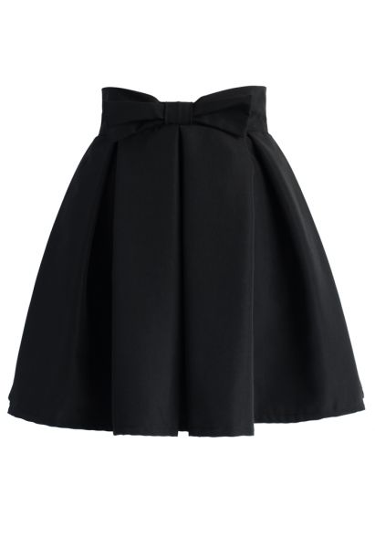 Sweet Your Heart Bowknot Pleated Skirt in Black