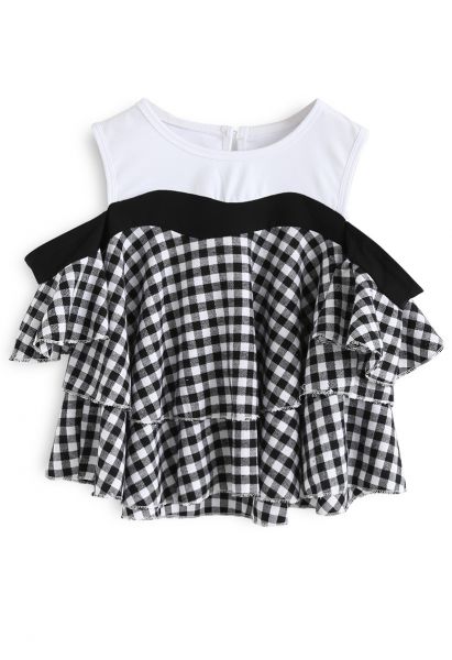 It's Our Youth Cold-Shoulder Check Dolly Top For Kids