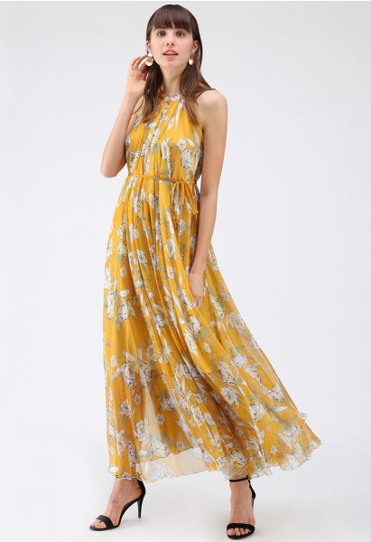 Flower Season Chiffon Maxi Slip Dress in Yellow