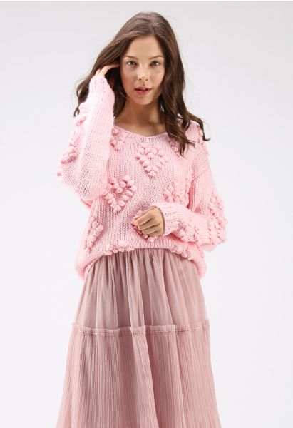 Knit Your Love V-Neck Sweater in Pink