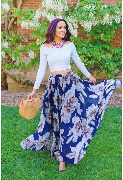 Marvelous Floral Maxi Skirt in Blue