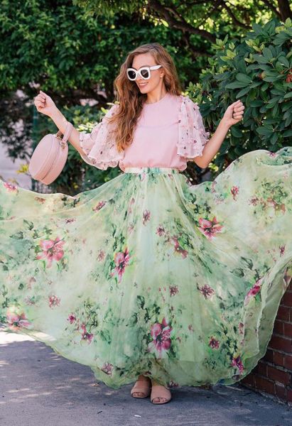 Floral and Frill Maxi Skirt