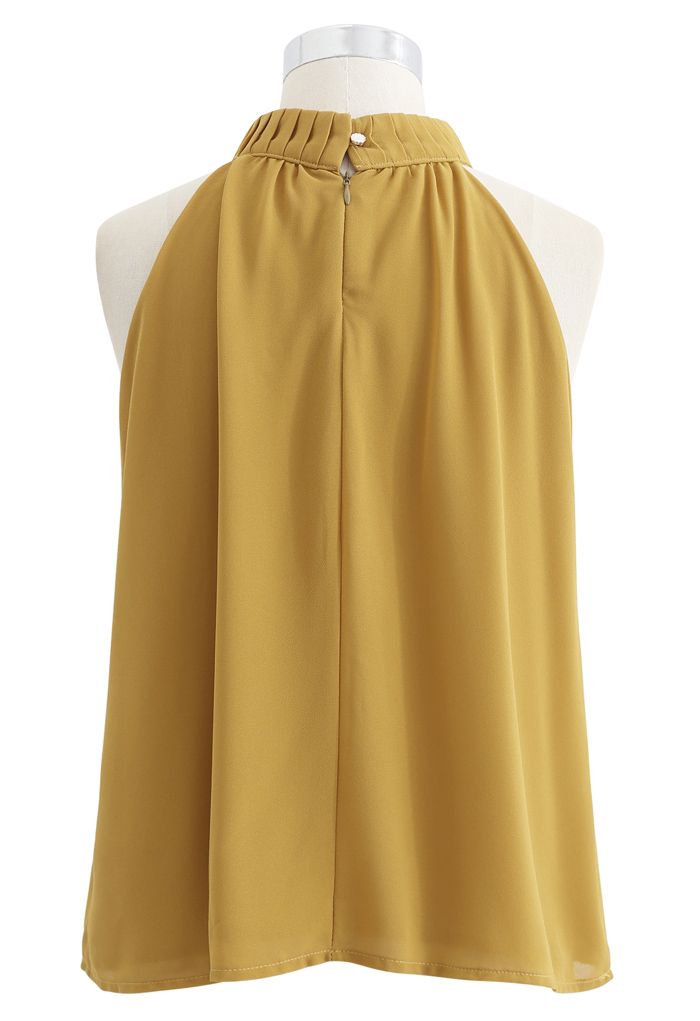 Pleats Embellished Halter Top in Mustard