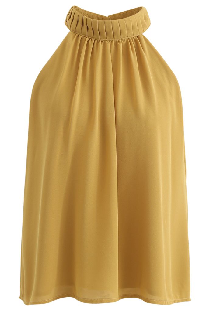 Pleats Embellished Halter Top in Mustard