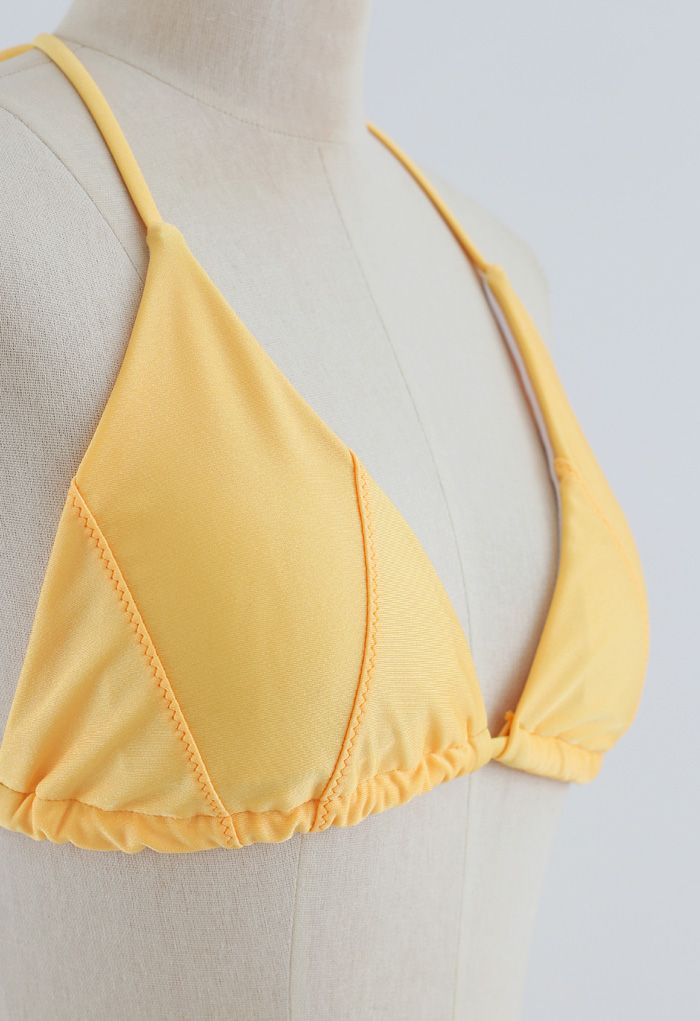 Self-Tied String Halter Bikini Set in Yellow