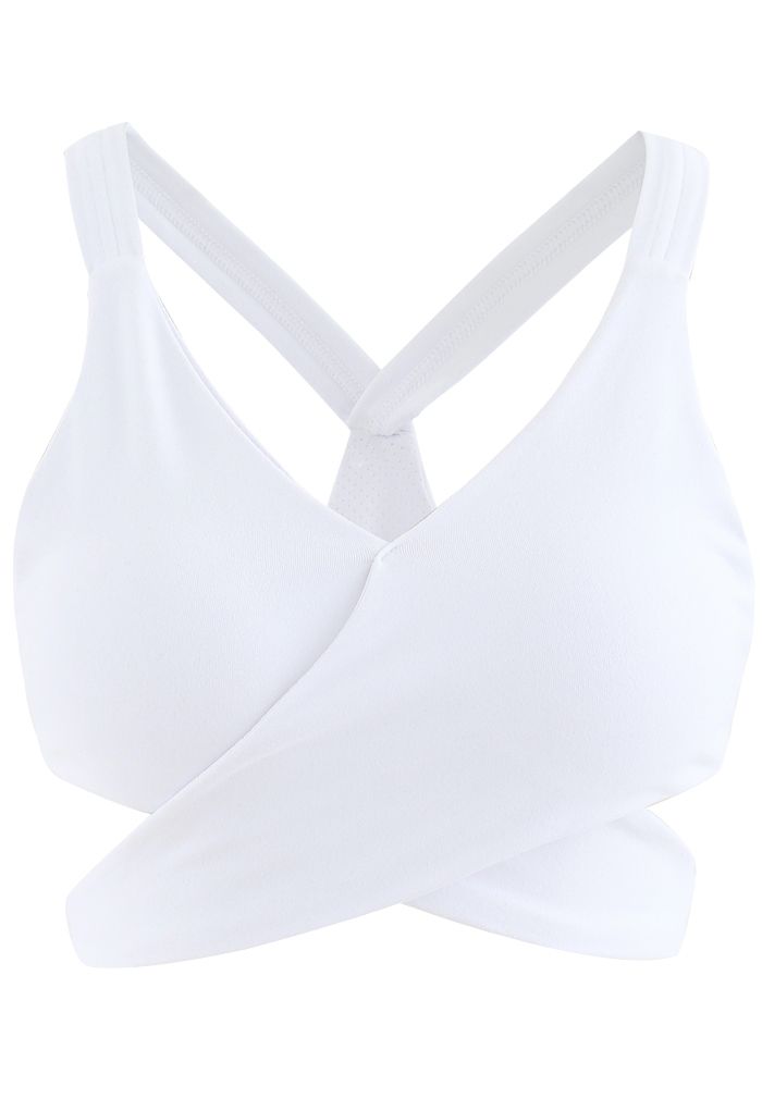 Wrap Design Low-Impact Sports Bra in White