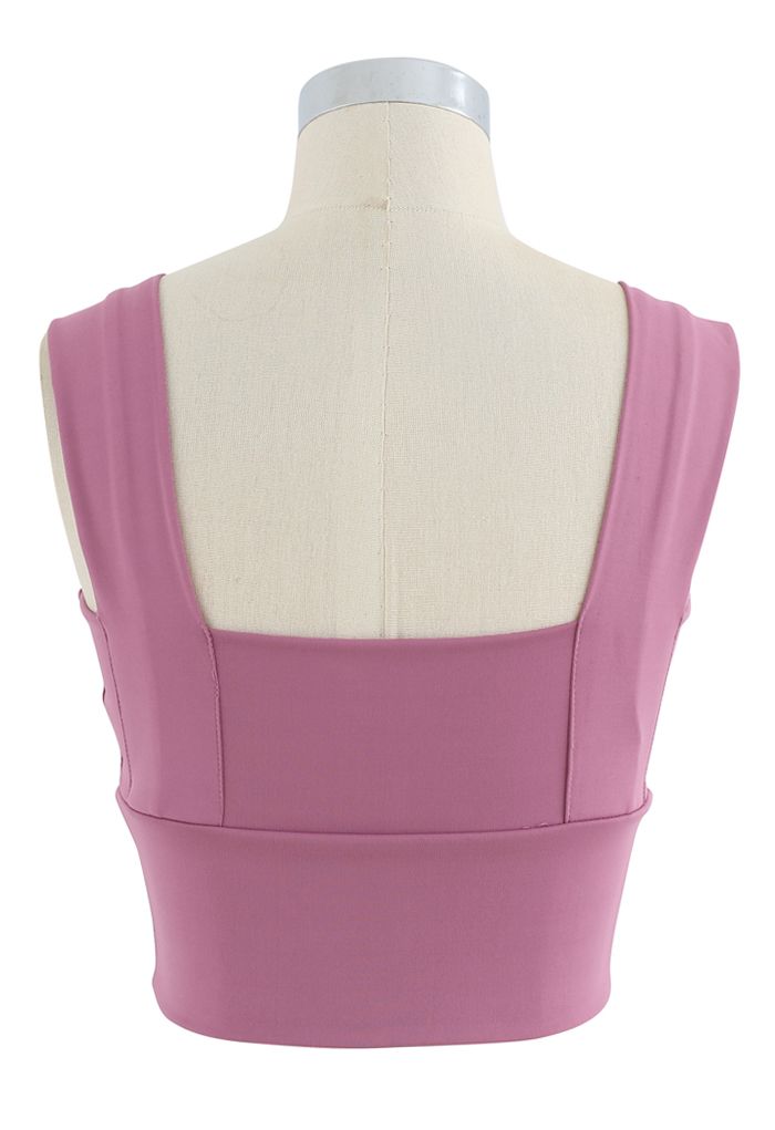 Strappy Seam Detail Medium-Impact Sports Bra in Berry