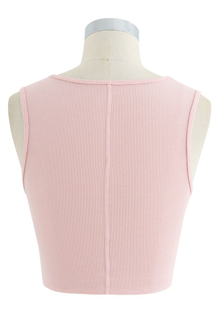 Twist Front Ribbed Sleeveless Low-Impact Sports Bra in Nude Pink