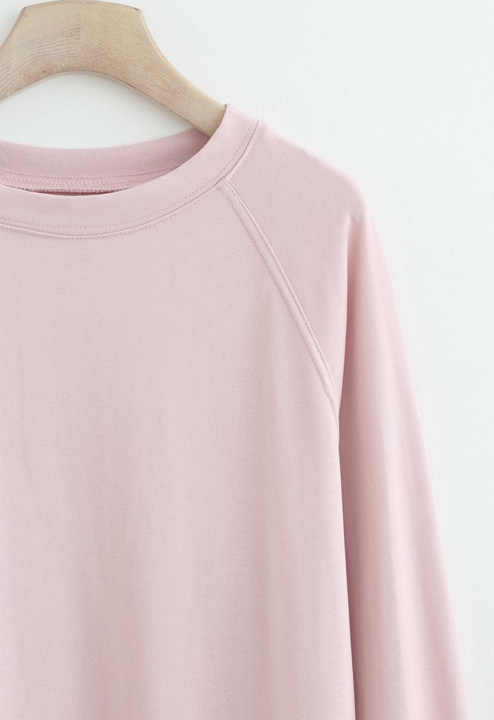 Long Sleeves Loose Pullover Sweatshirt in Pink