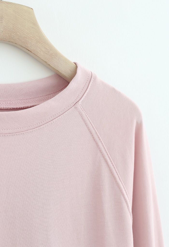 Long Sleeves Loose Pullover Sweatshirt in Pink