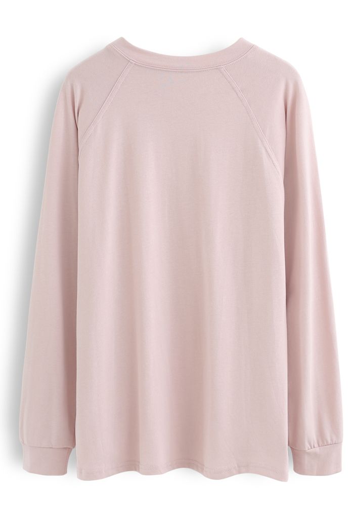 Long Sleeves Loose Pullover Sweatshirt in Pink