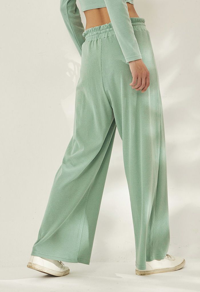 Drawstring Paper-Bag Waist Ribbed Yoga Pants in Mint