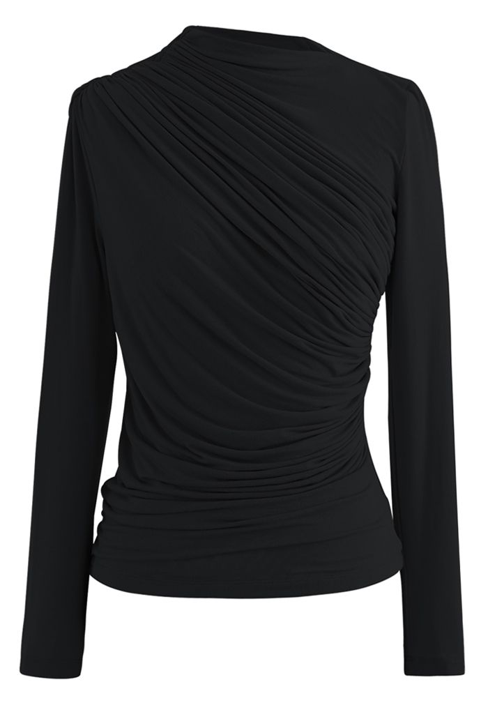 Ruched Long Sleeves Top in Black