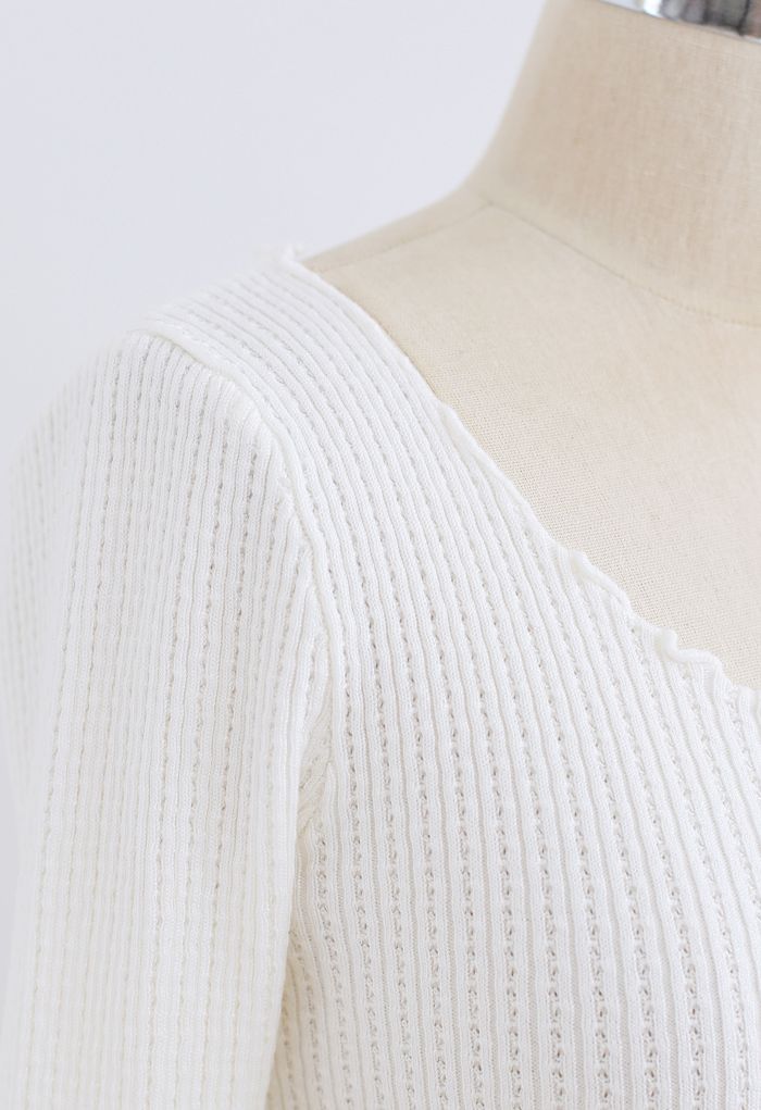 Lettuce-Hem Crop Knit Top in White