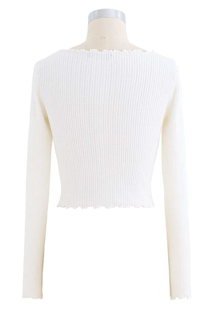 Lettuce-Hem Crop Knit Top in White