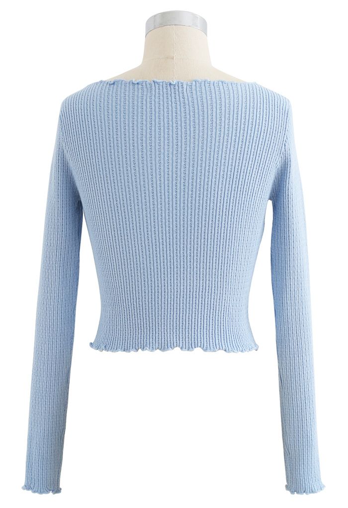 Lettuce-Hem Crop Knit Top in Blue