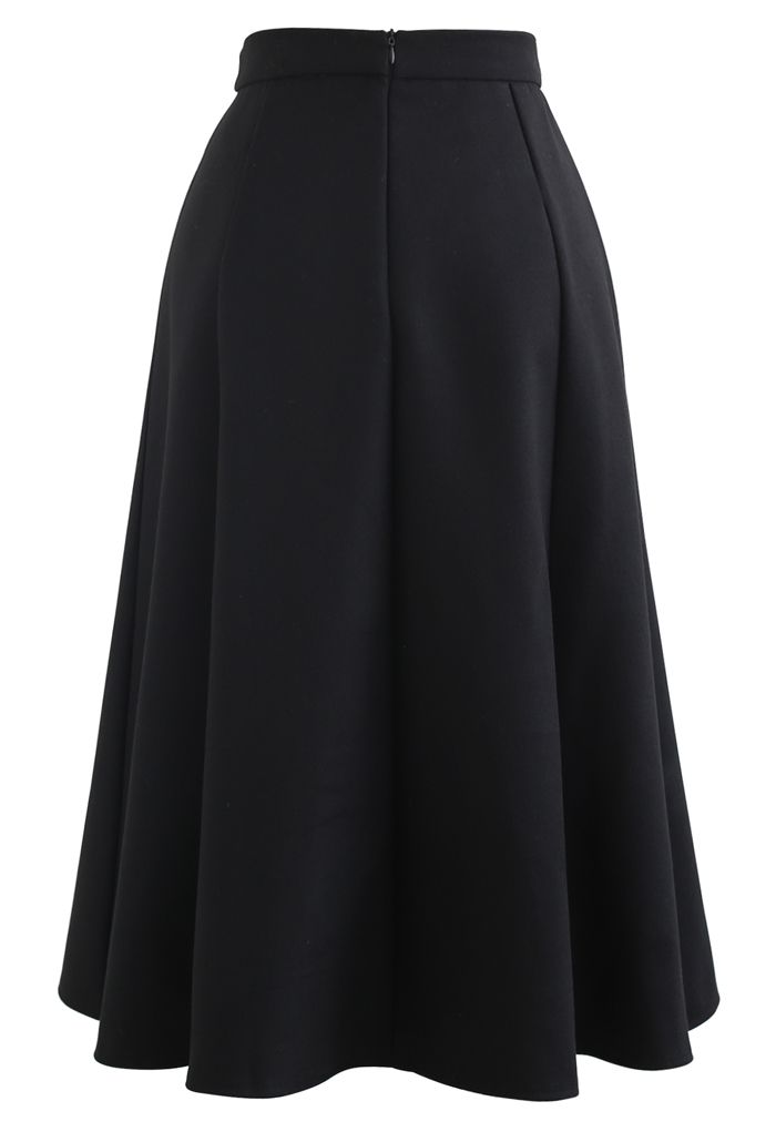 Horsebit Waist Seam Detail Flare Skirt in Black