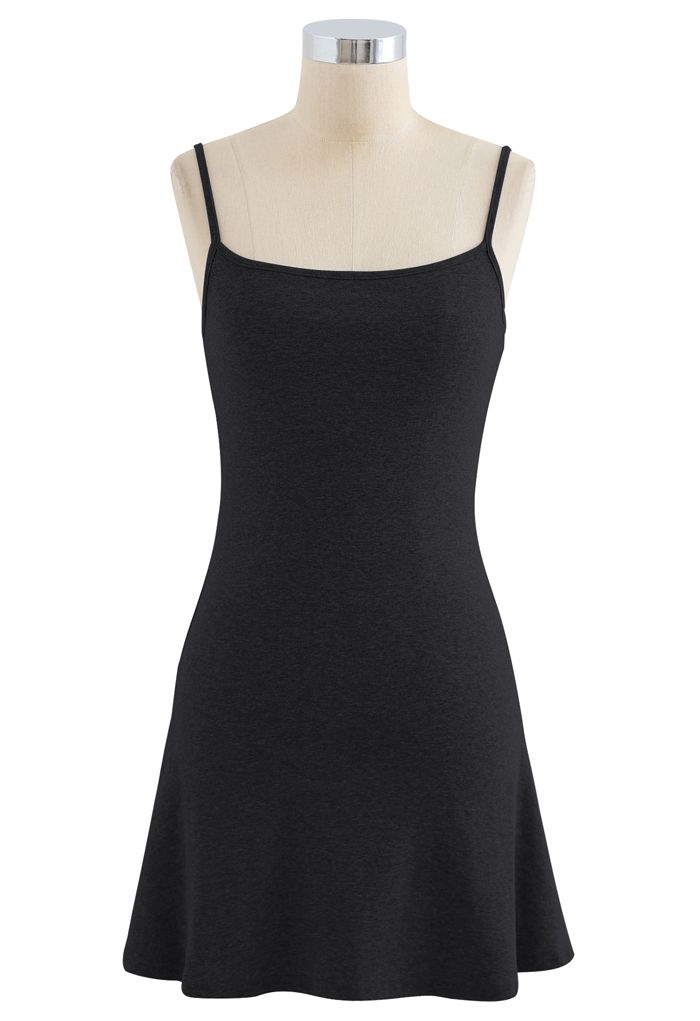 Cotton Blend V-Neck Button Twinset Dress in Black