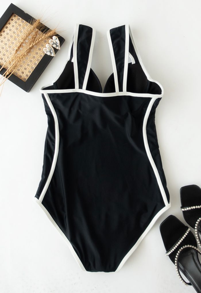 Bustier Contrast Line One-Piece Swimsuit