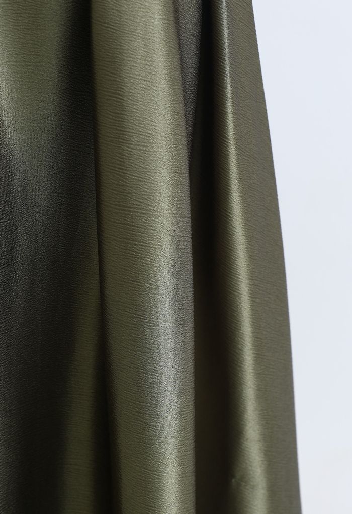 Belted Texture Flare Maxi Skirt in Moss Green