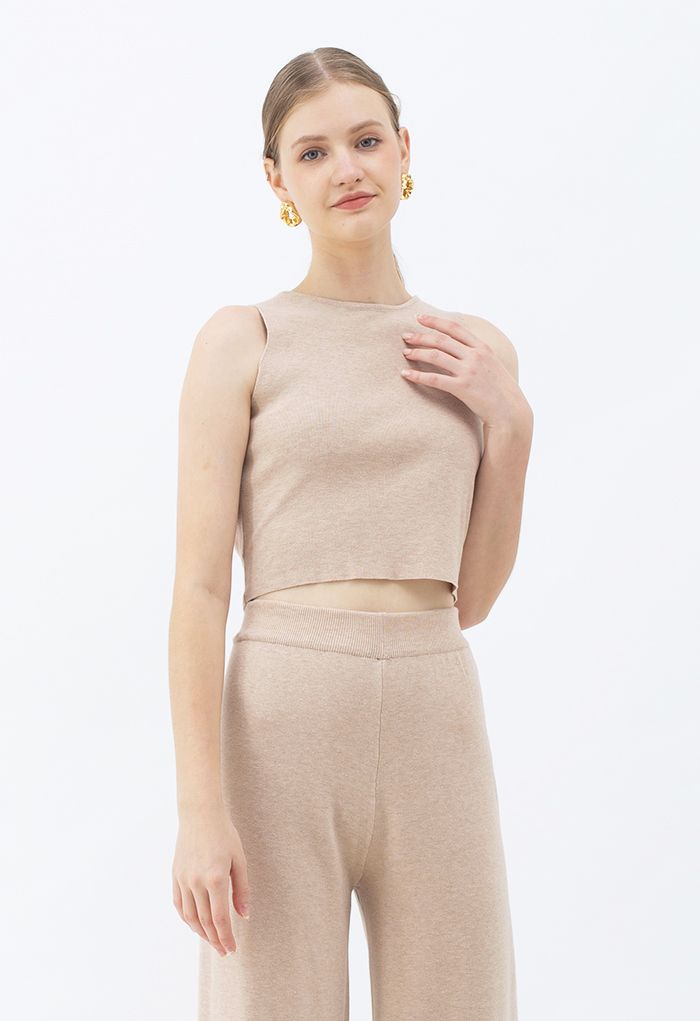 Bowknot Wrap Back Sleeveless Crop Knit Top in Linen