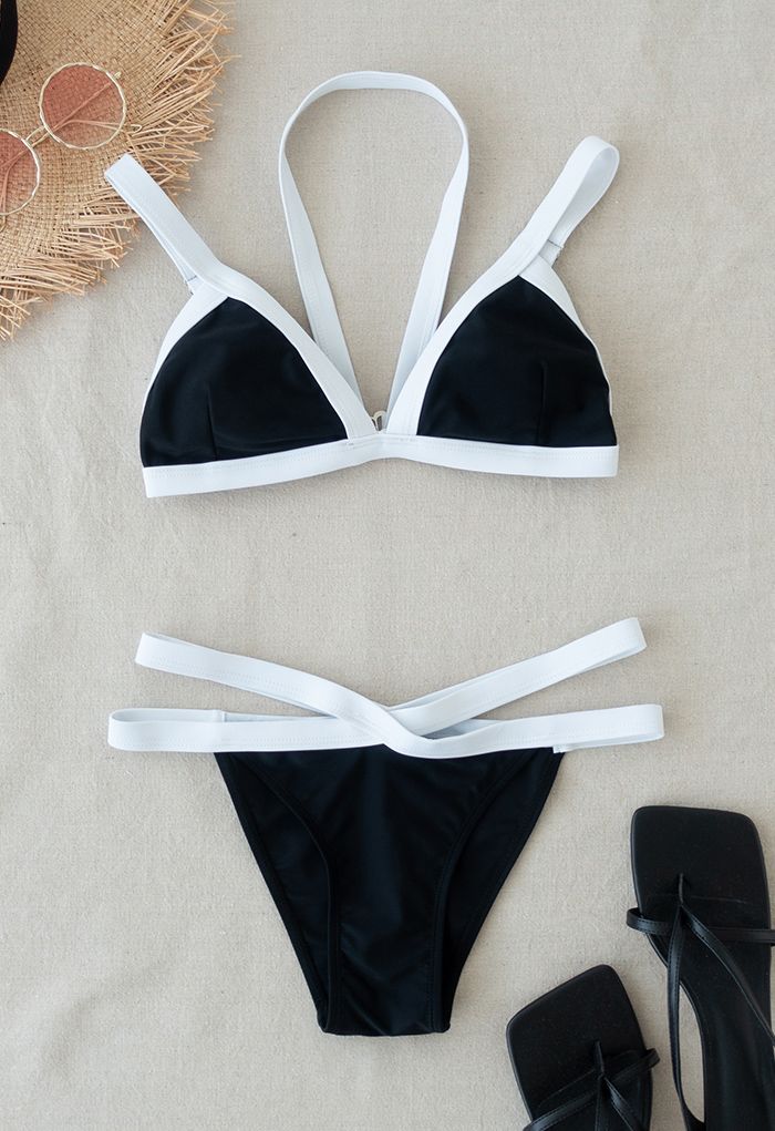 Contrast Stripe Halter Bikini Set