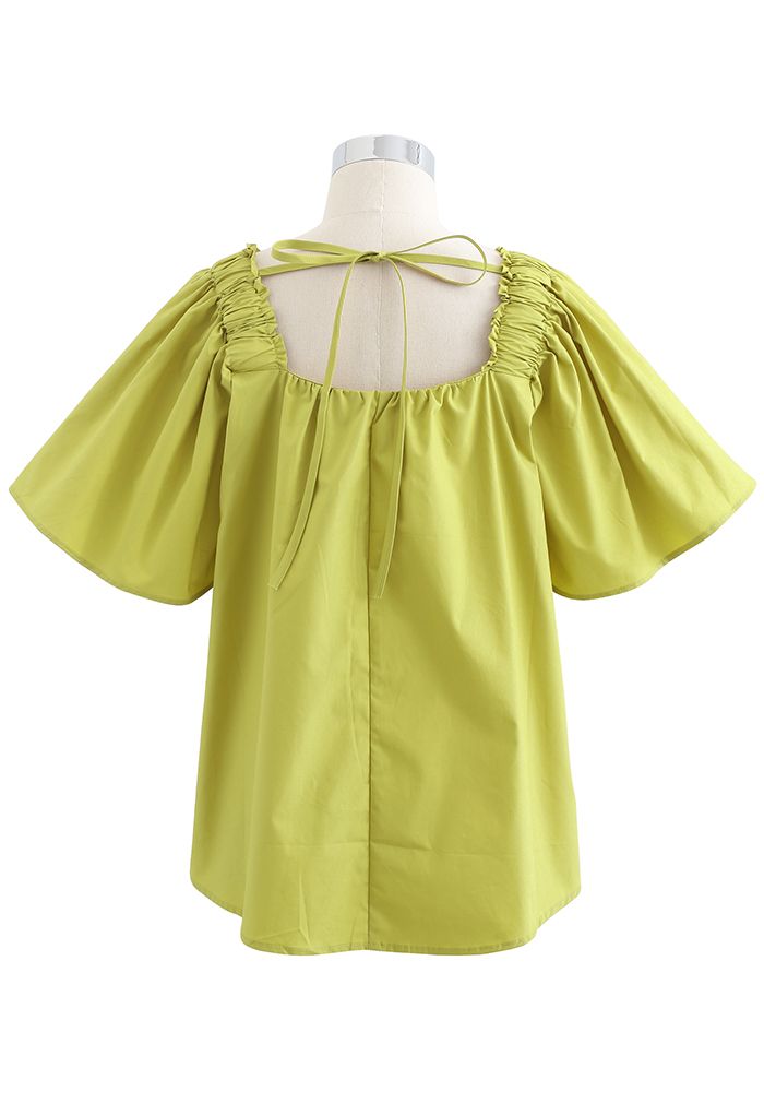 Flared Sleeves Tie Neck Top in Mustard