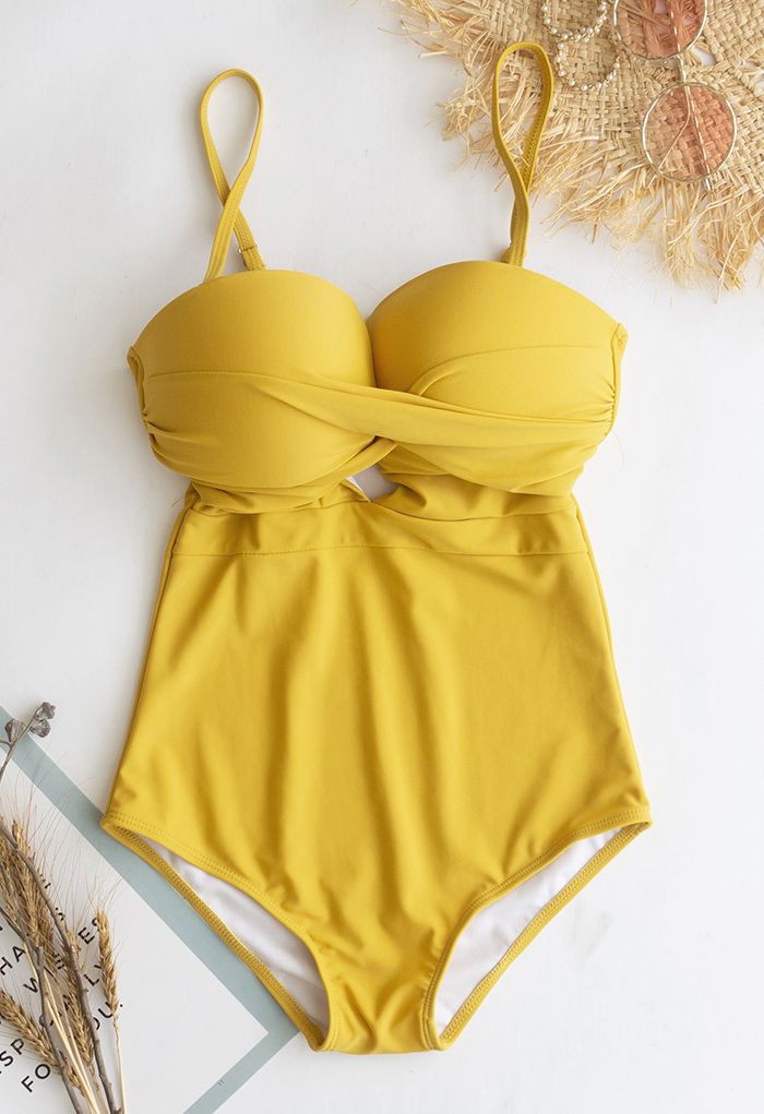 Cross Front Cami Swimsuit in Mustard