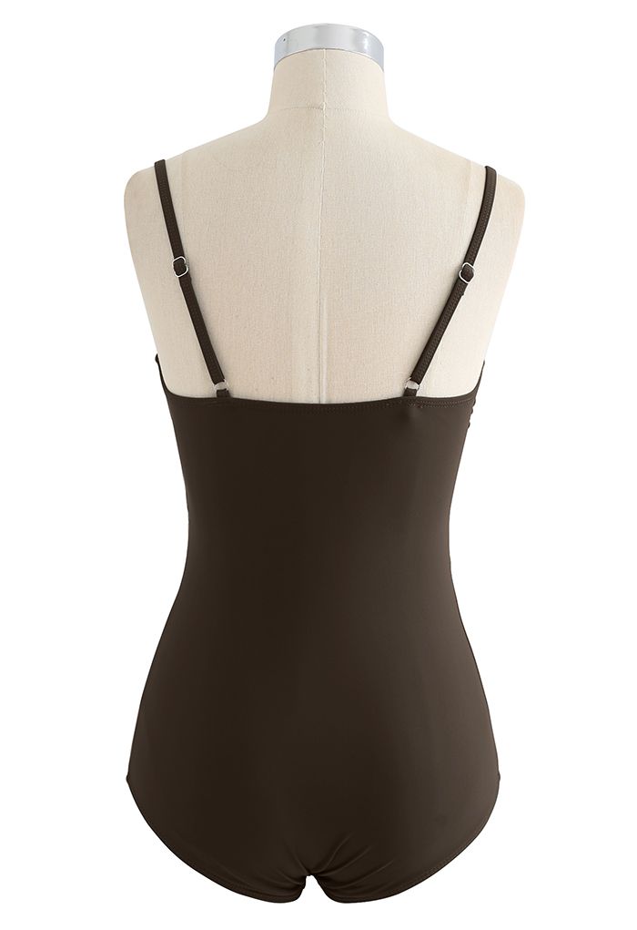 Cross Front Cami Swimsuit in Brown